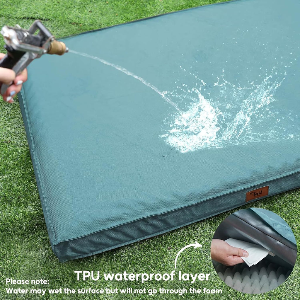 Orthopedic Dog Bed for Large Dogs, Big Waterproof Washable Dog Bed for Large Sized Dogs with Egg Crate Foam Pet Bed Mat, Removable Oxford Cooling Cover, Light Blue