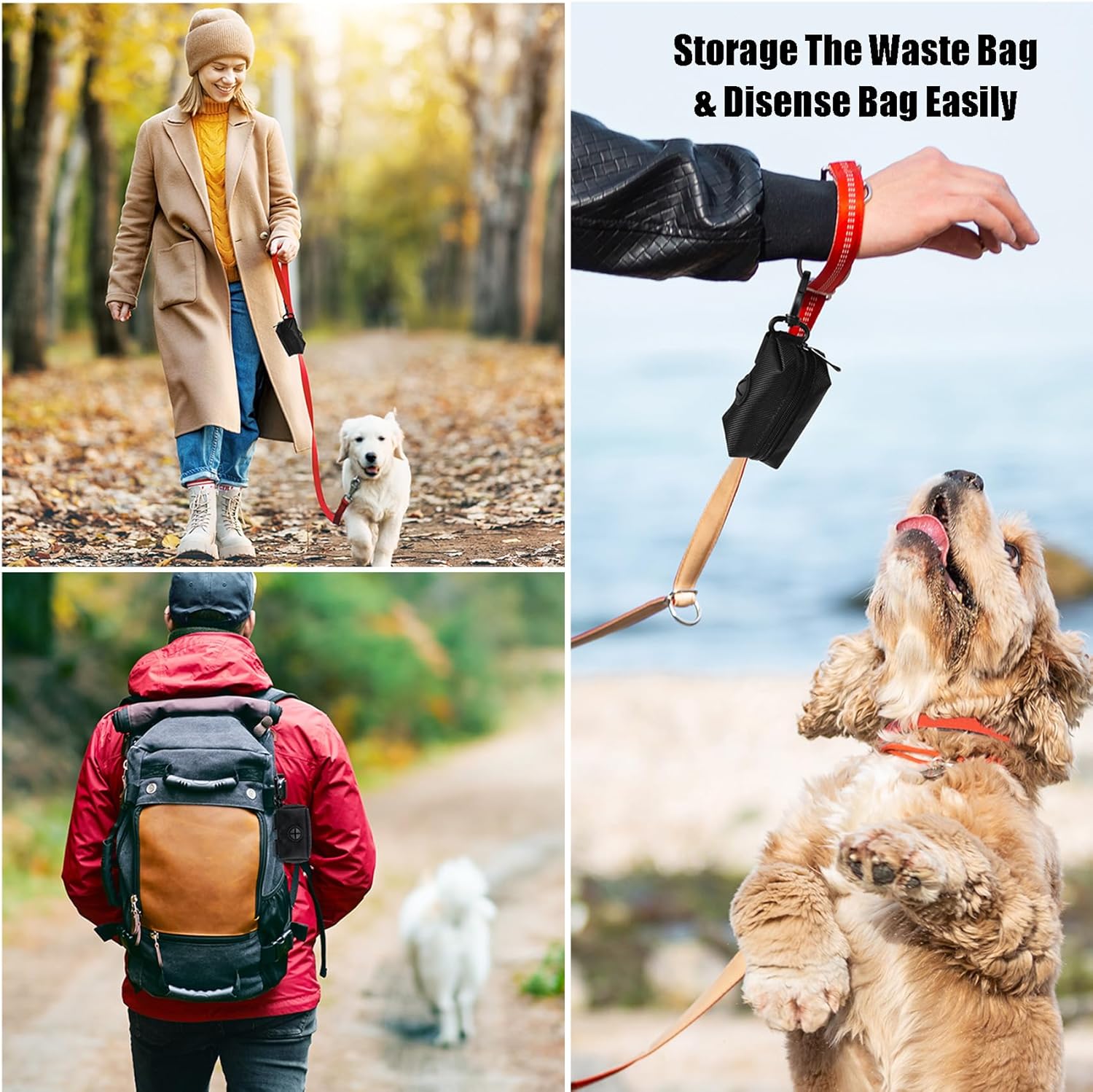 2Packs Dog Waste Bag Dispenser Pet Poop Bags Holder for Doggie Waste Bags Dispensers Soft Fabric Zipper Small Doggy Puppy Pouch for Leash Accessory Attachment with Carrier (Black & Purple)