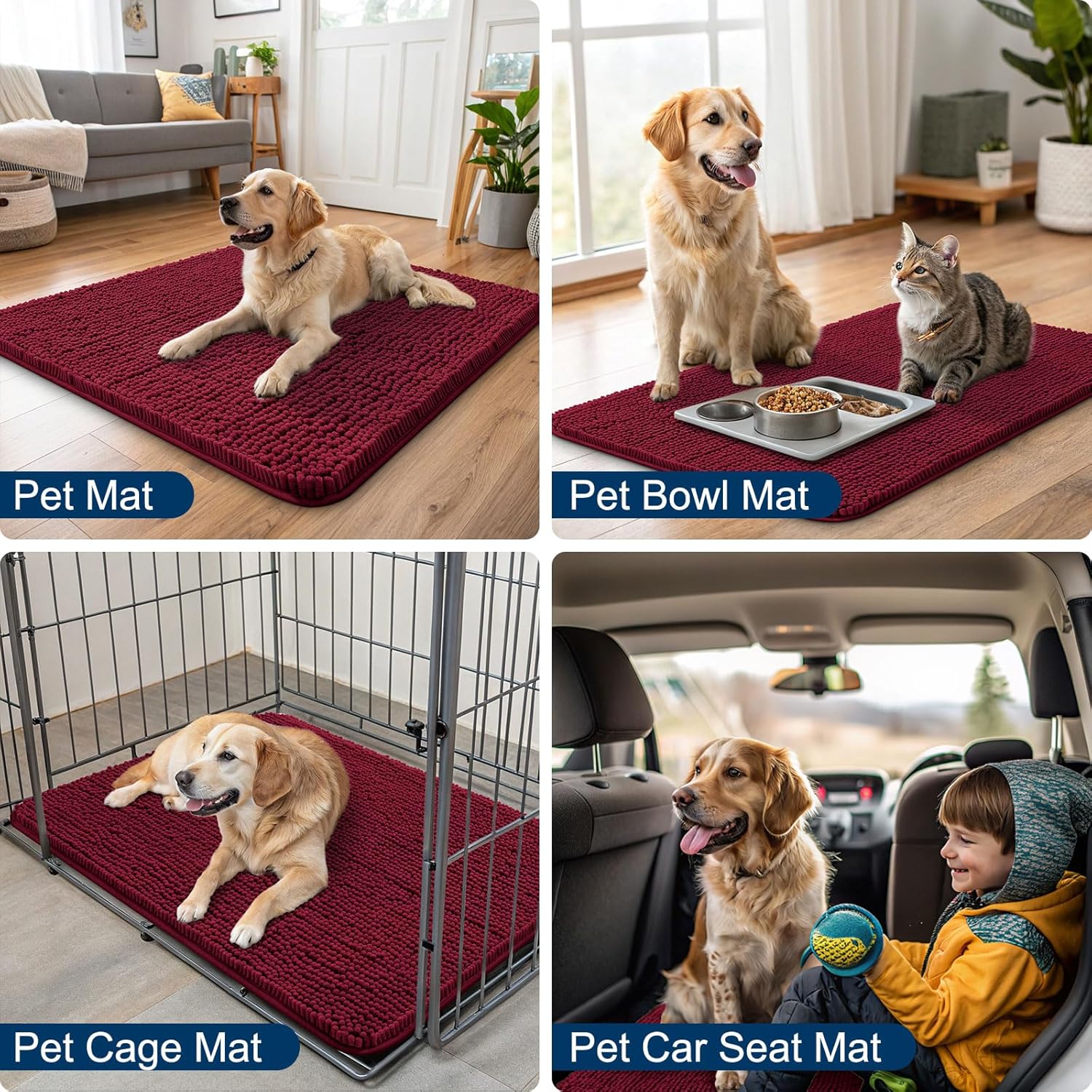 Smiry Dog Door Mat for Muddy Paws 59x24, Absorbs Moisture and Dirt Doormat, Non-Slip Washable Quick Dry Chenille Front Door Mat Indoor Entrance, Entryway Carpet for Inside Floor, Burgundy