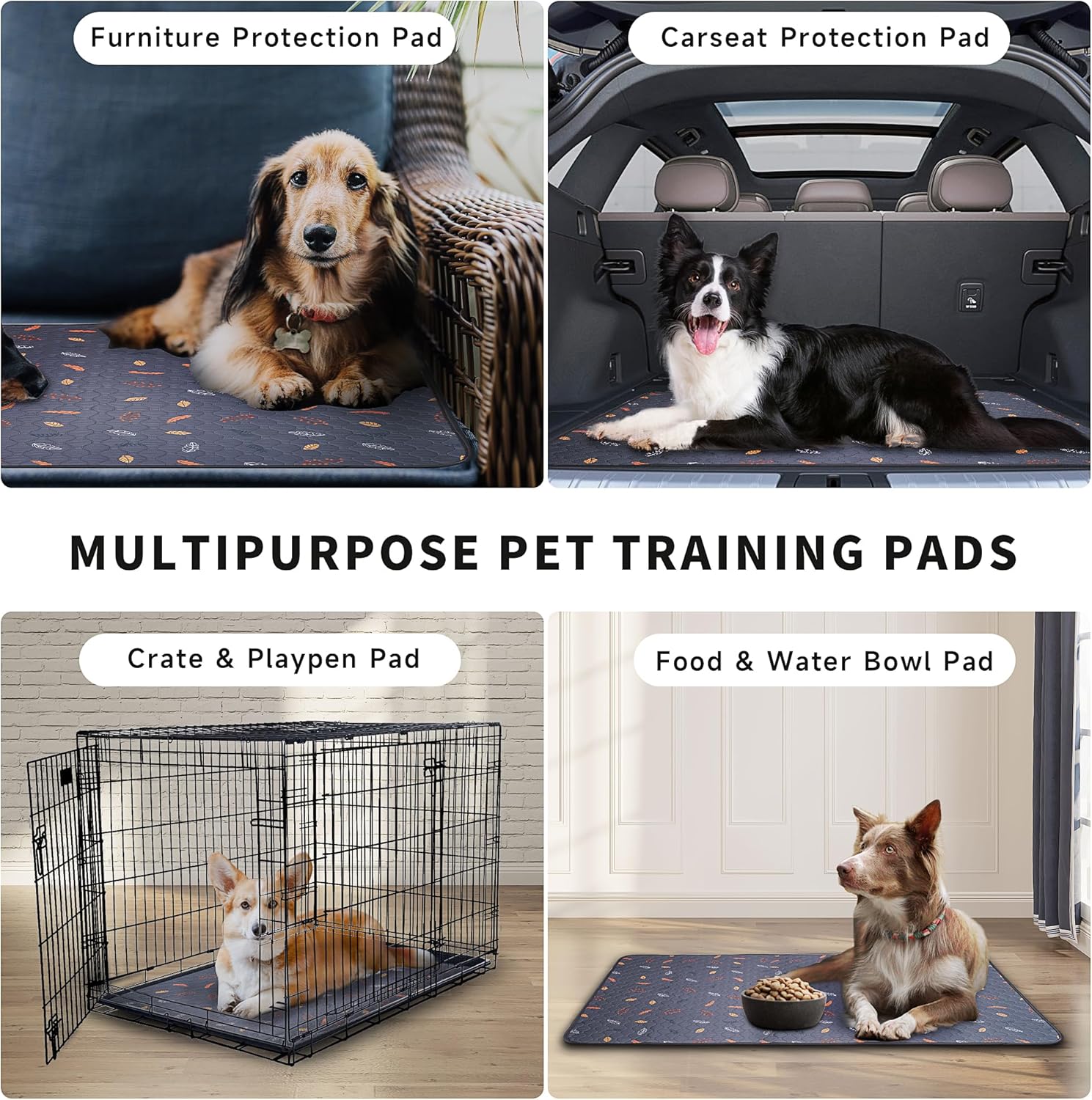 Sunheir 2-Pack Extra Large Reusable Dog Mat for Floor, Dog Playpen, Non-Slip Waterproof Pee Pads, Super Absorbent Washable Pee Pads for Dogs, Pet Whelping Pads, Crate, Potty Training - 36" x 48"