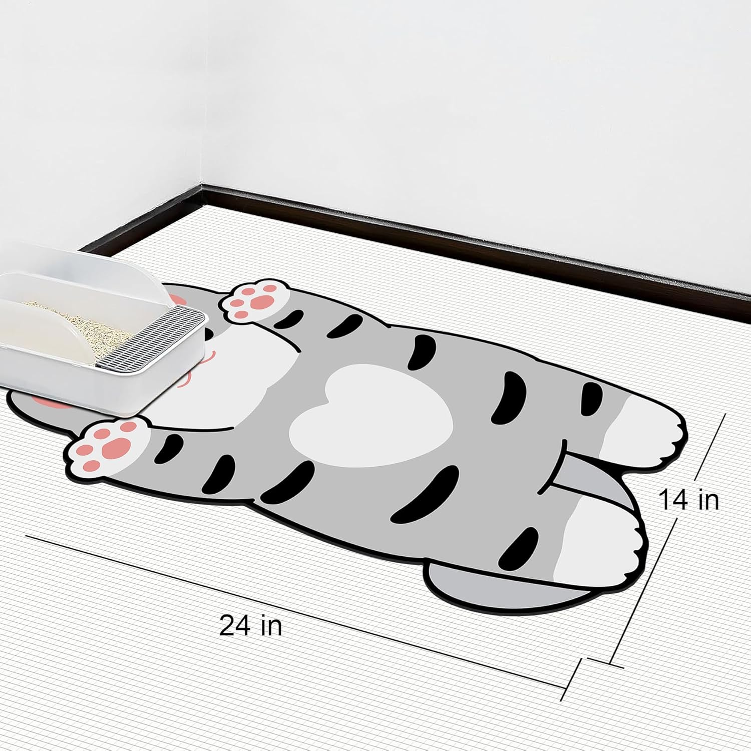 Cat Food Mats for Indoor 24"x14" Cat Feeding Bowl Mat Absorbent Quick Dry Mat Pet Feeding Mat (Grey)