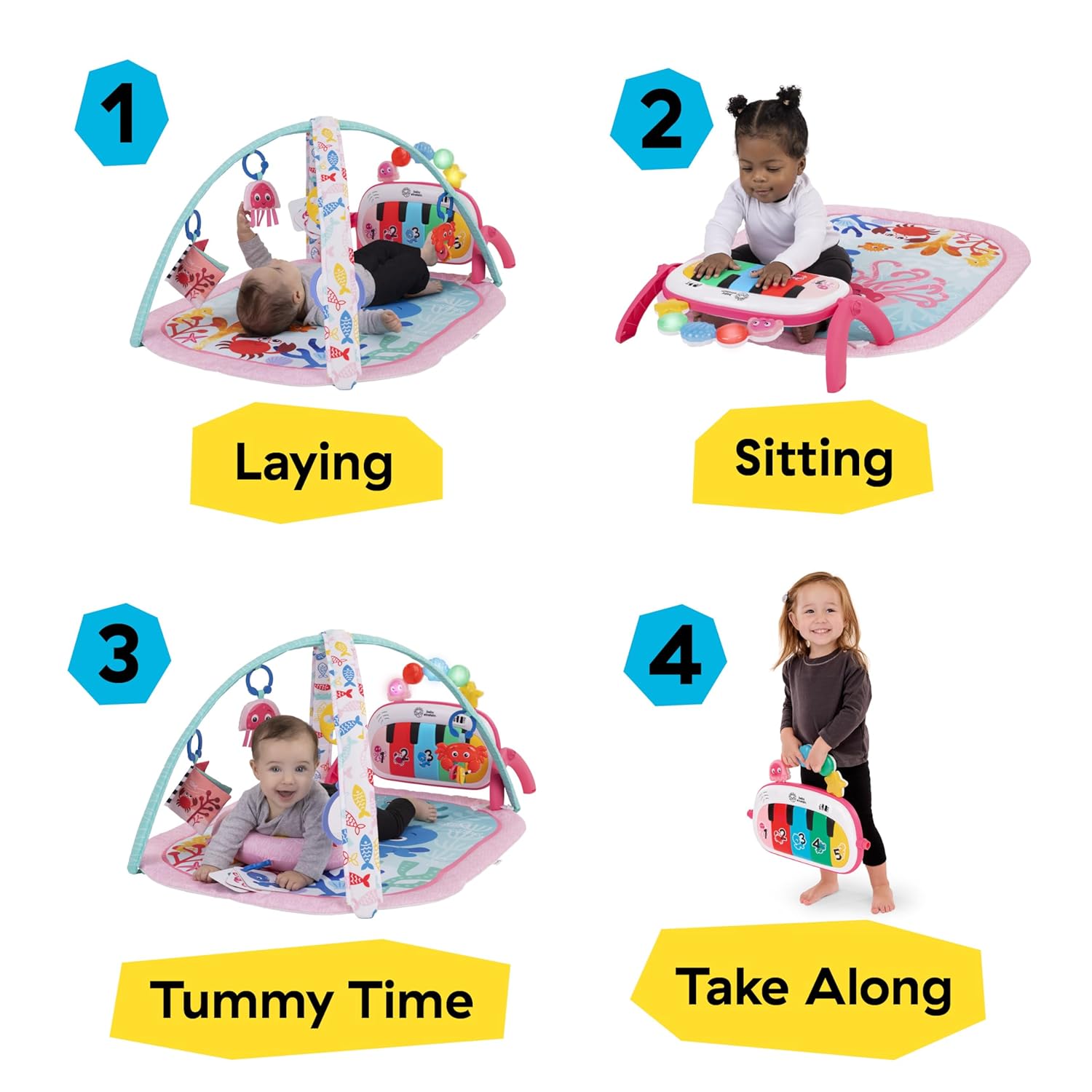 Baby Einstein Ocean Explorers 4-in-1 Kickin Tunes Jellyfish Jamboree Music & Language Discovery Gym, Pink, Ages 0 Months and Up