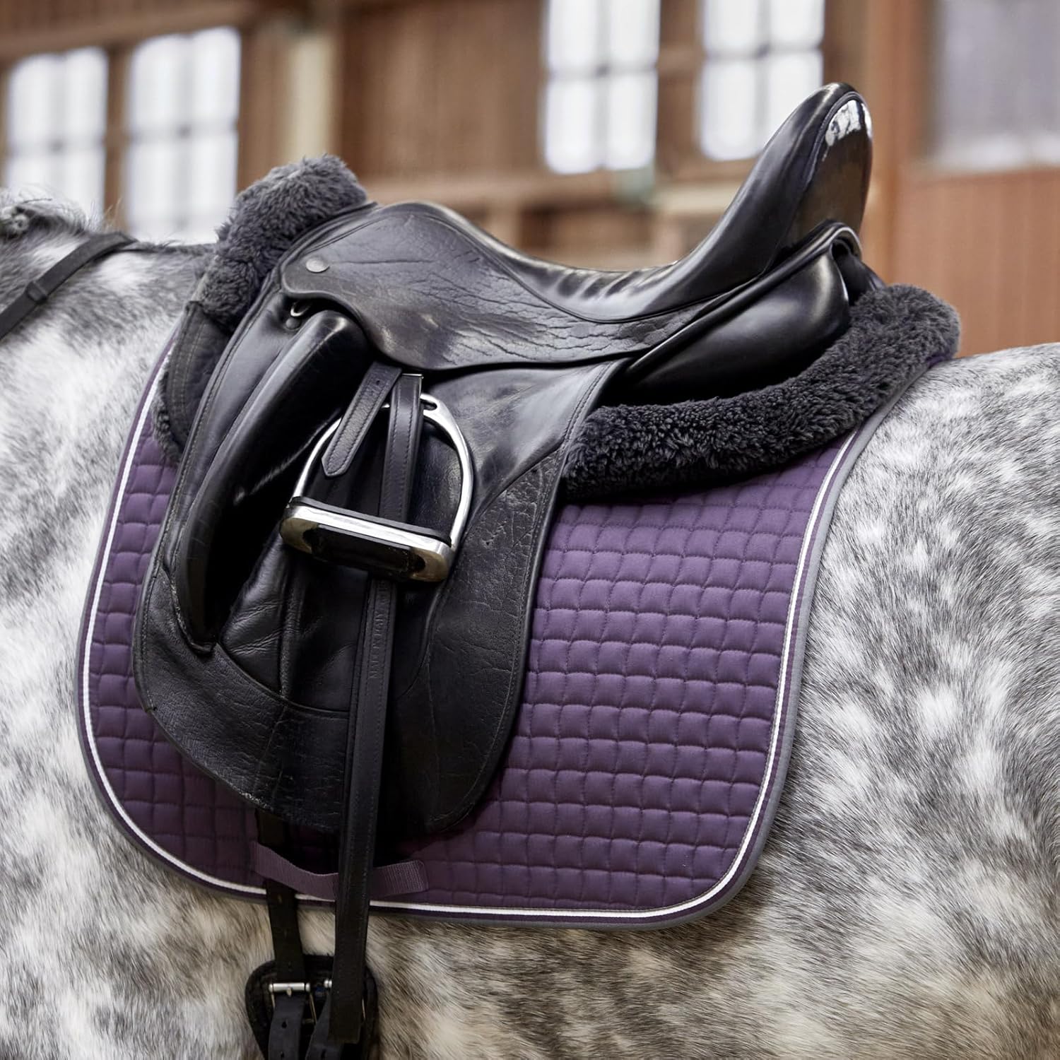 HORZE Adepto Padded All Purpose Quilted Equestrian Saddle Pad for Horses with Two-Tone Trim