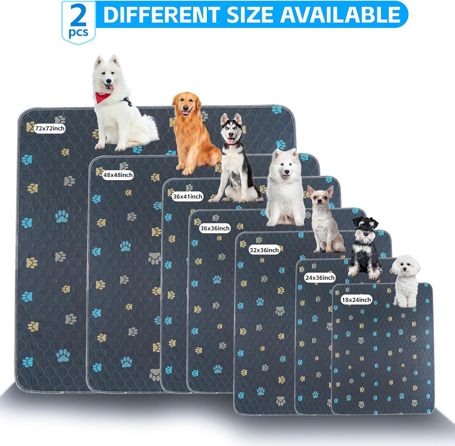 Aitmexcn Washable Puppy Dog Pee Pad, 2PCS 100% Waterproof Whelping Training Mat for Puppy/Senior Dog, Fast Drying Reusable Puppy Pads for Indoor, Outdoor and Car Travel- 36'' x 41''