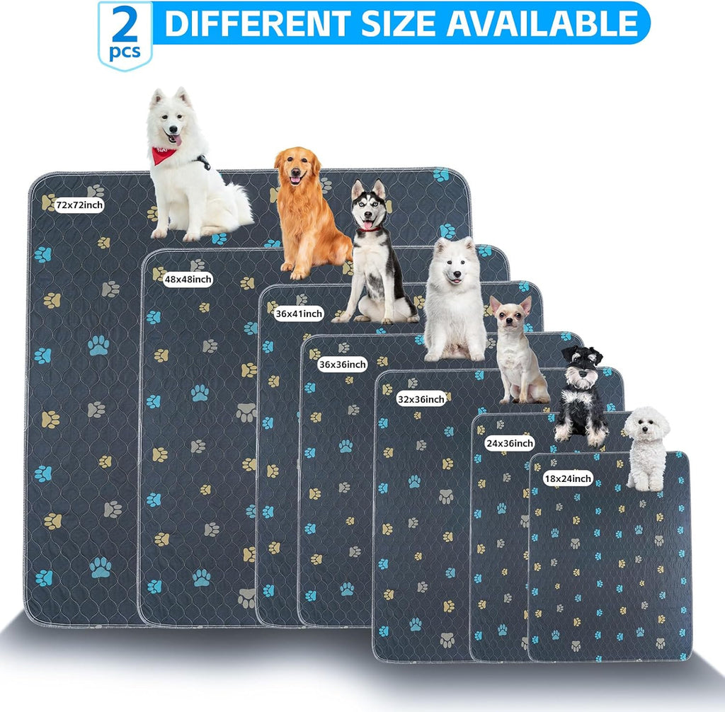 Aitmexcn Washable Puppy Dog Pee Pad, 2PCS 100% Waterproof Whelping Training Mat for Puppy/Senior Dog, Fast Drying Reusable Puppy Pads for Indoor, Outdoor and Car Travel- 24'' x 36''