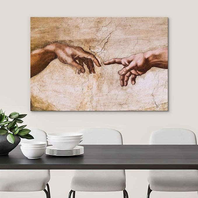 SIGNWIN Framed Canvas Wall Art Hands of God, Creation of Adam by Michelanglo Graffiti & Street Art Famous People Pop Art Modern Urban Multicolor for Living Room, Bedroom, Office - 12x18 inches