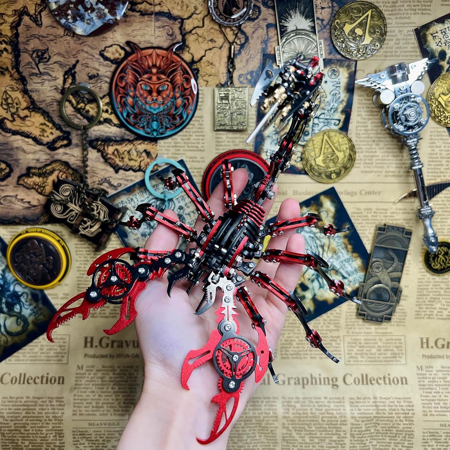 Scorpion 3D Metal Puzzles Kits for Adults Teens – 454 Pcs – Mechanical Assembly Models – 4 Hours to Build – Ideal for Gifts and Decorations (Red and Black)