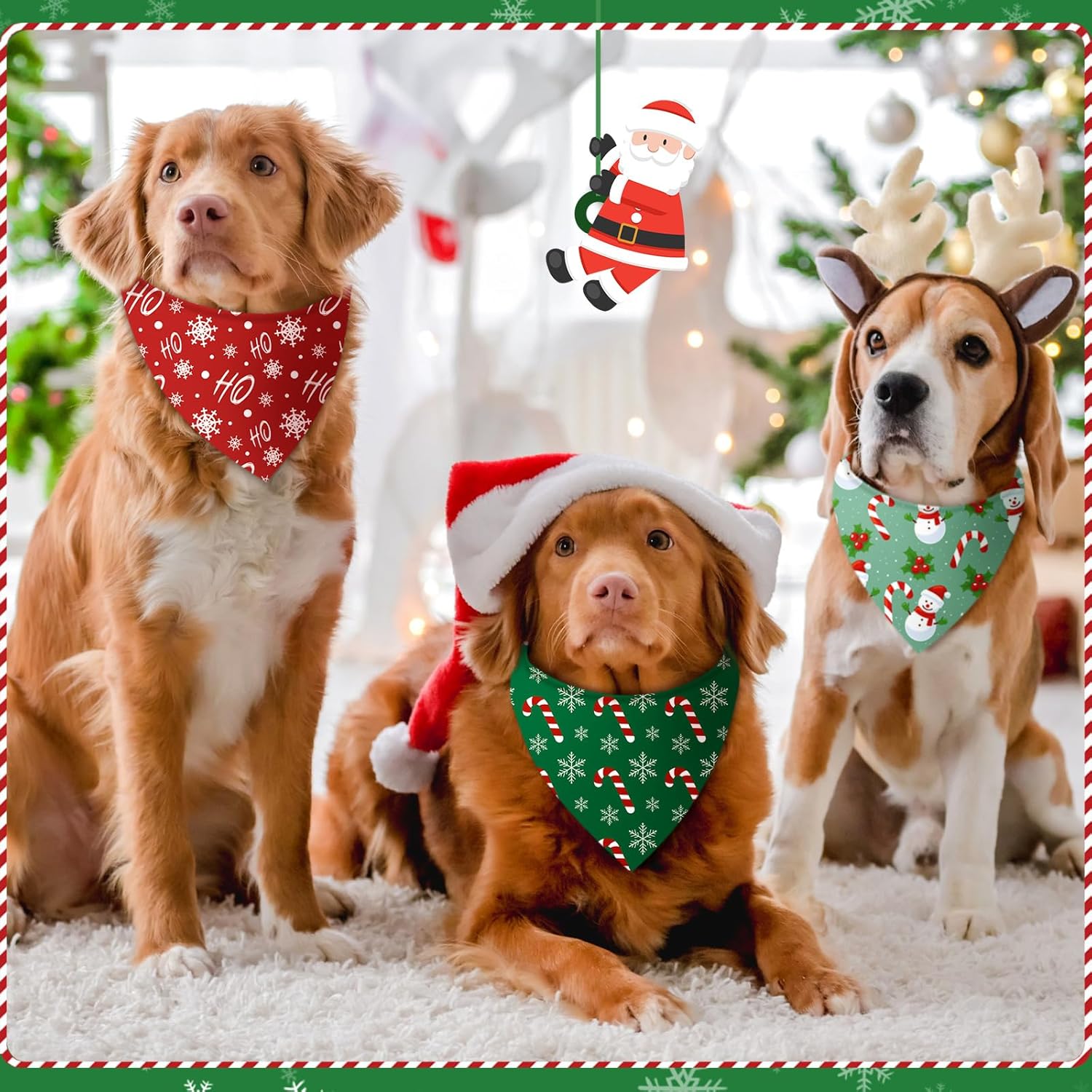 Weewooday 50 Pcs Christmas Bandanas for Dogs Xmas Bandanas Bulk with Santa Snowflake Candy Cane Soft Bibs Adjustable Triangle Doggie Scarf for Small Medium Large Pet (31.5 x 21.7 x 21.7 Inch)