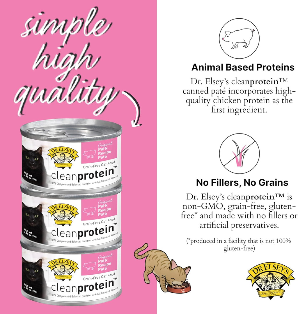 Dr. Elsey's cleanprotein Original Pork Recipe Wet Cat Food, (Pack of 24), 5.3oz Cans
