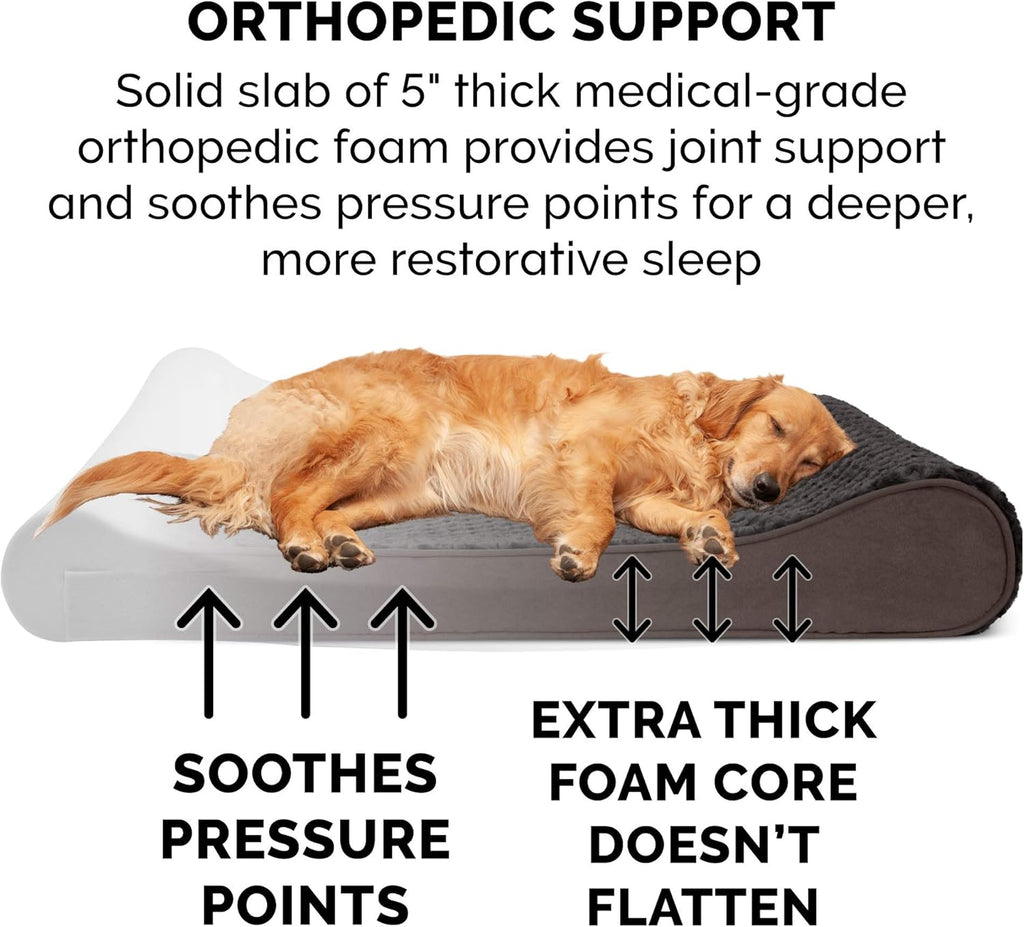 Furhaven Orthopedic Dog Bed for Large/Medium Dogs w/ Removable Washable Cover, For Dogs Up to 38 lbs - Ultra Plush Faux Fur & Suede Luxe Lounger Contour Mattress - Chocolate, Large