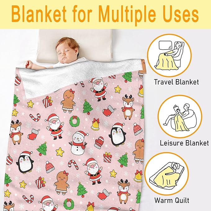 Christmas Blanket - Decor for Couch, Sofa, Bed, Living Rooms - Blanket Gifts for Girls, Boys, Toddlers/Crib Size, 30"x40"