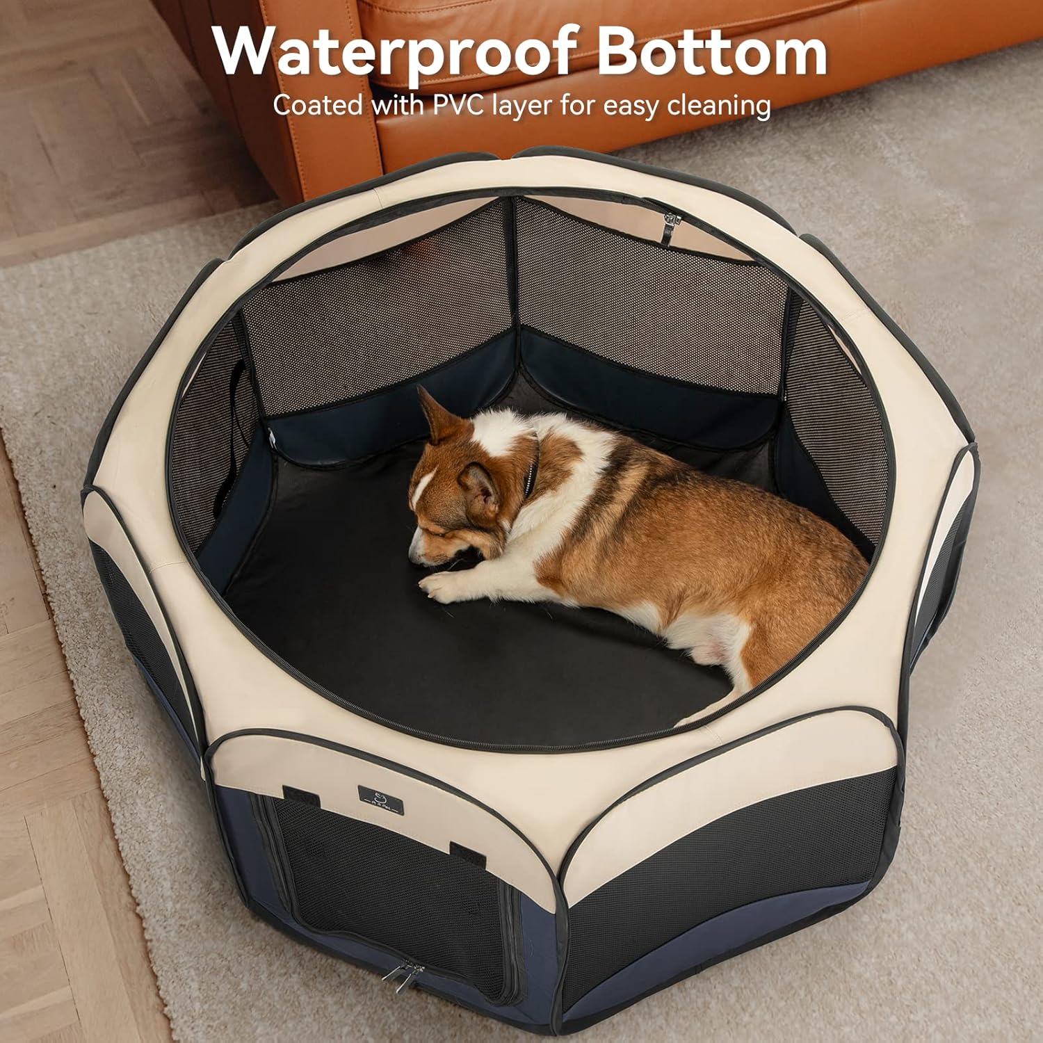 A4Pet Portable Dog Playpen for Small Dogs, 27" Foldable Small Pet Playpen for Puppy/Cat/Rabbit/Chick, Indoor Cat Playpen with Removable Zipper & Mesh Panel(11”W × 7.5”H)