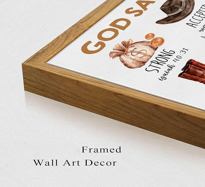 Framed Christian Nursery Canvas Wall Art God Says I Am Inspirational Bible Verses Western Cowboy Painting Pictures Wall Decor Posters Prints Artwork for Kids Girls Bedroom Playroom Baby Room
