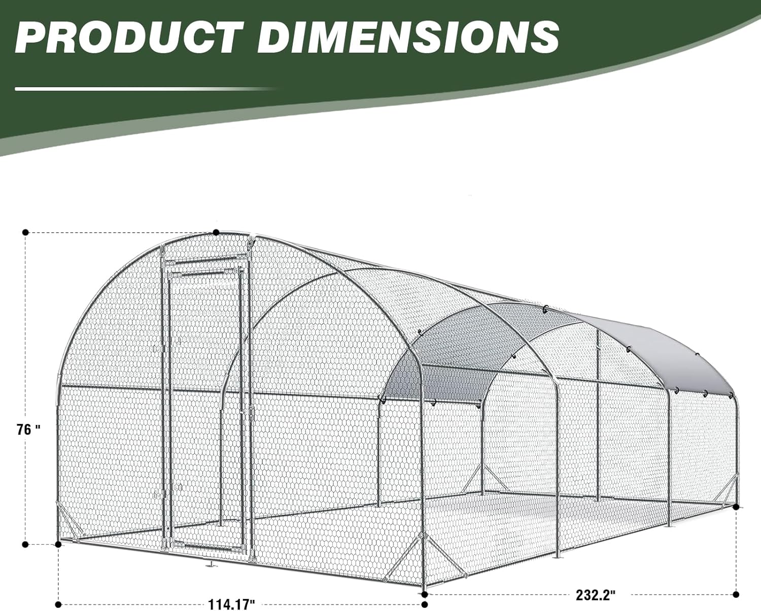 4ever2buy Large Metal Chicken Coop with Run Walk-in Poultry Cage Chicken Runs House Pen Cage Dome Roofed Chicken Coops with Anti-Ultraviolet Cover for Outdoor Backyard Farm Use 9.5'W x 19.3'L x 6.3'H