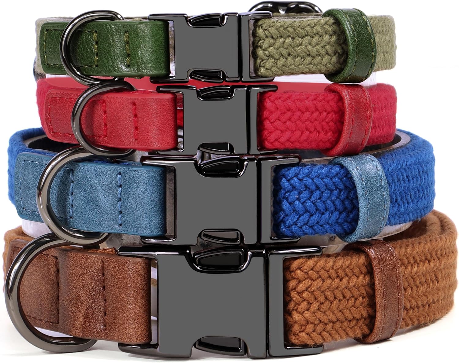 PET ARTIST Soft Cotton Dog Collars for Small Dogs in Rustic Brown, Simple Dog Collar with Quick Release Metal Buckle & D Ring, S Size (10-16")