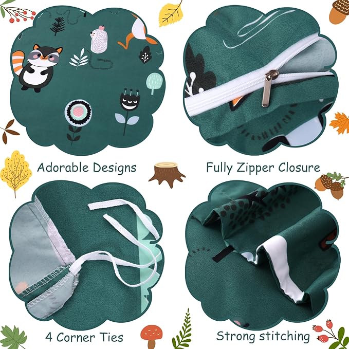 JSD Green Forest Animal Kids Duvet Cover Set Full Size, 3 Piece Soft Printed Microfiber Comforter Cover with Pillow Sham Zipper Closure, Comforter Not Included