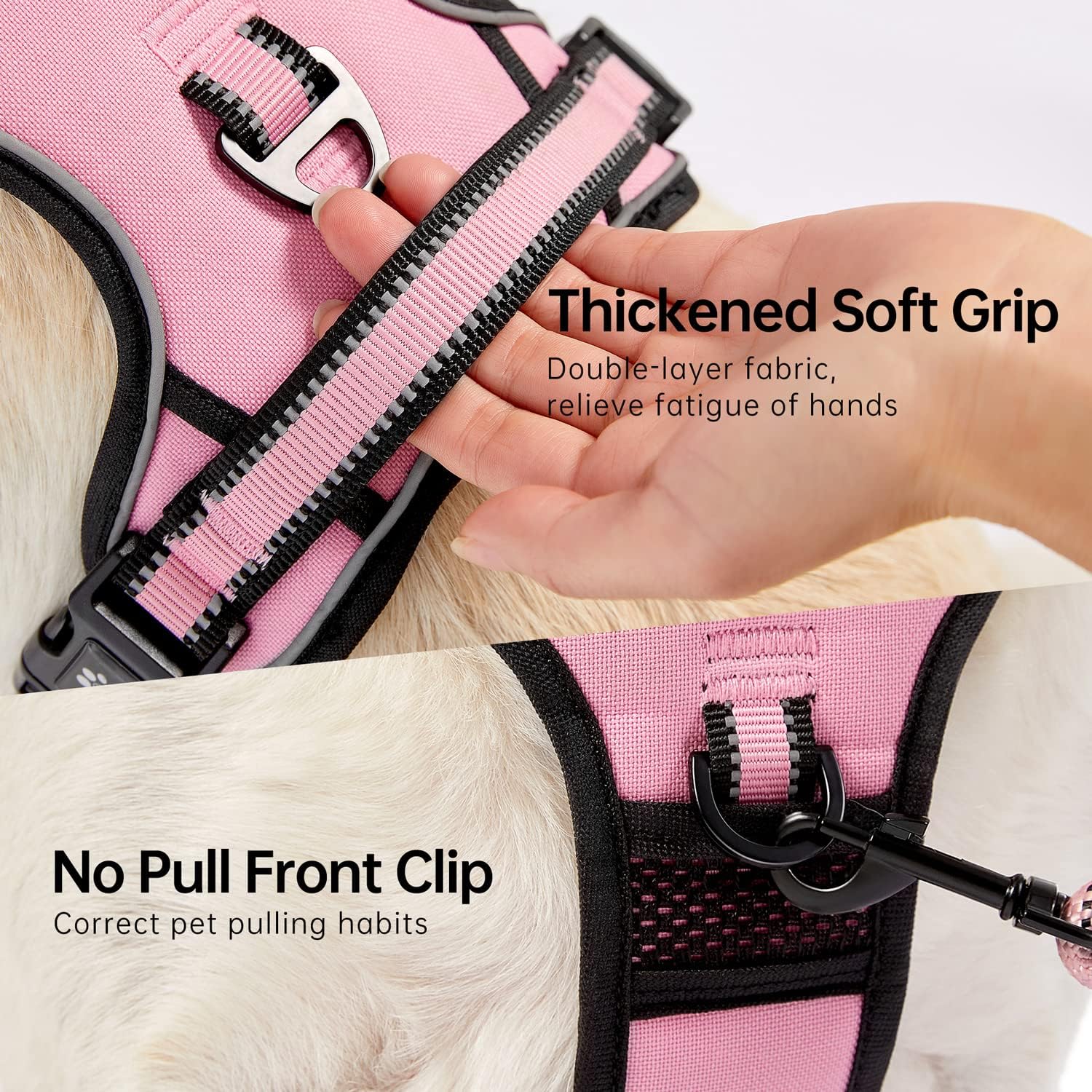 NESTROAD No Pull Dog Harness,Adjustable Oxford Dog Vest Harness with Leash,Reflective No-Choke Pet Harness with Easy Control Soft Handle for Small Dogs(X-Small,Pink)