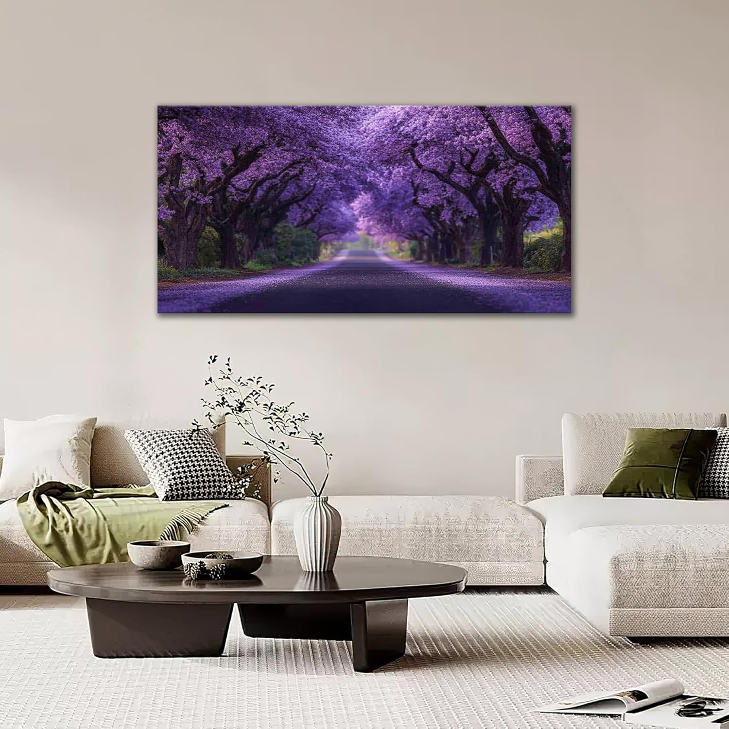 Large Purple Flower Wall Art Nature Landscape Canvas Living Room Floral Aesthetics Pictures Framed Prints Oversize Wall Decor Painting Artwork for Bedroom Dining Office Home 60"x30"