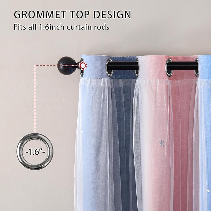XiDi Pink Grey Blue Curtains for Girls Bedroom Decor Kids Blackout Curtains for Nursery Room Darkening Rainbow Princess Unicorn Wall Decals Little Girl 52x45 Inches Long 2 Panels Set