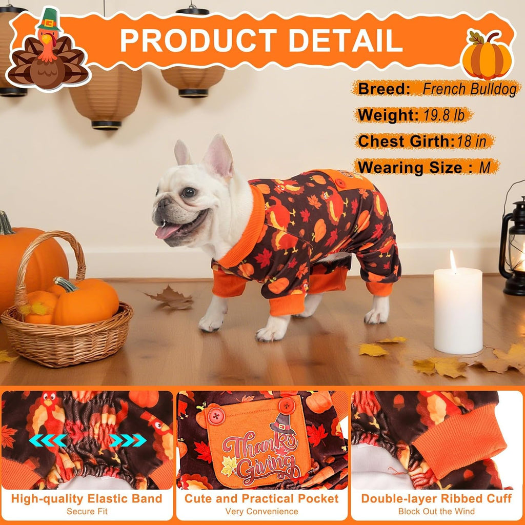 BEAUTYZOO Dog Thanksgiving Pajamas Large Sized Dog, Fleece Funny Ghost Pumpkin Costumes for Dogs, Soft Stretchable Doggy Onesie with Feet, Pet Apparel Clothes for Large Dogs Boy Girl, Orange L