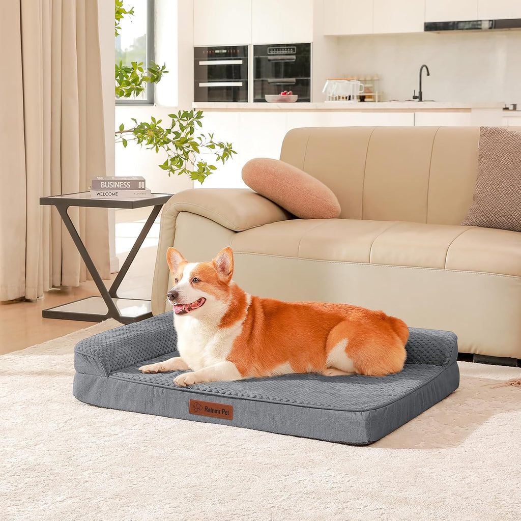 Orthopedic Dog Bed, 3 Inch Memory Foam Dog Beds for Large Dogs, Washable Removable Cover, Nonskid Bottom, Waterproof Pet Couch for Indoor, Outdoor or Car Use, 41x27 Inches XL Dark Grey