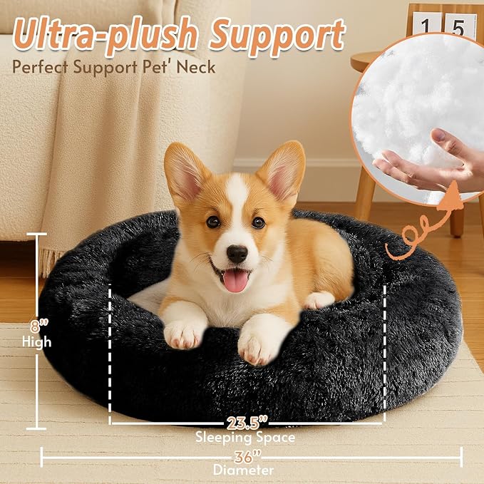 JOLLYVOGUE Calming Dog Beds Large Sized Dog, 36in Donut Washable Large Pet Bed - Image 5