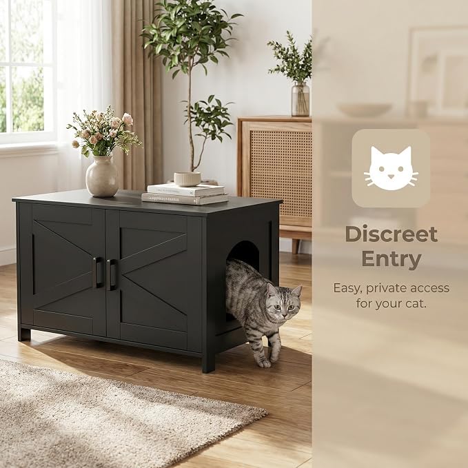 Homhedy Cat Litter Box Enclosure, Wooden Cat Washroom Furniture - Image 5