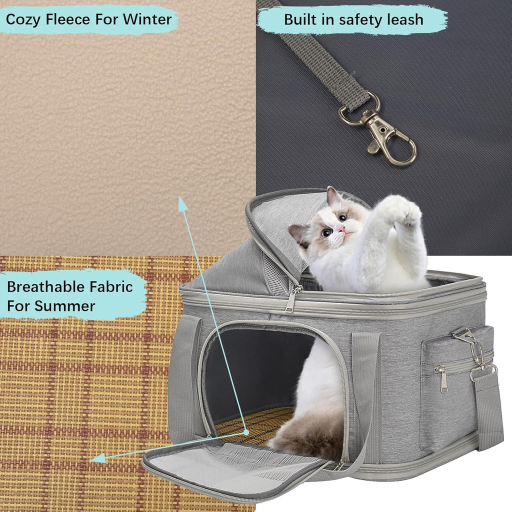 2-in-1 Stylish Dog Purse Carrier Soft-Sided Carriers Travel Tote Bag for Small Dogs Cats, Fashion Foldable Pet Bag for Puppies Small Animals with Pockets (Grey, 16.2" x 11.4" x 13")