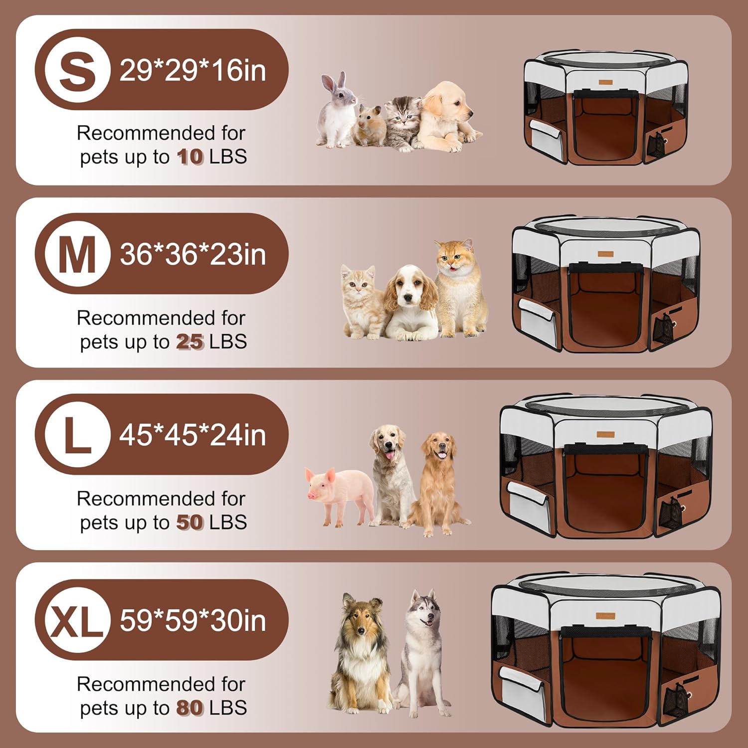 Dog Playpen, Portable Pet Play Pen for Cat, Puppies, Rabbits, Chickens, Foldable Large-Capacity Pet Tent for Indoor/Outdoor Travel Camping (Size XL Without Carry Bag)