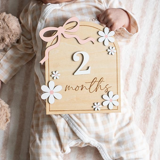 Baby Monthly Milestone Sign,1-12 Monthly Baby Milestone, Month Milestone Baby Girl, Baby Months Milestone, Newborn Photography Props Double-Sided (B14)
