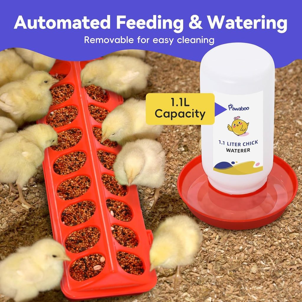 Pawaboo 5-in-1 Chicken Brooder Box for Chick Starter Kit, Includes Pet Cage Tent, Chicks Perch, Chicks Feeder, 1.1L Chick Waterer, Baby Chicken Supplies (Brooder Set), Black