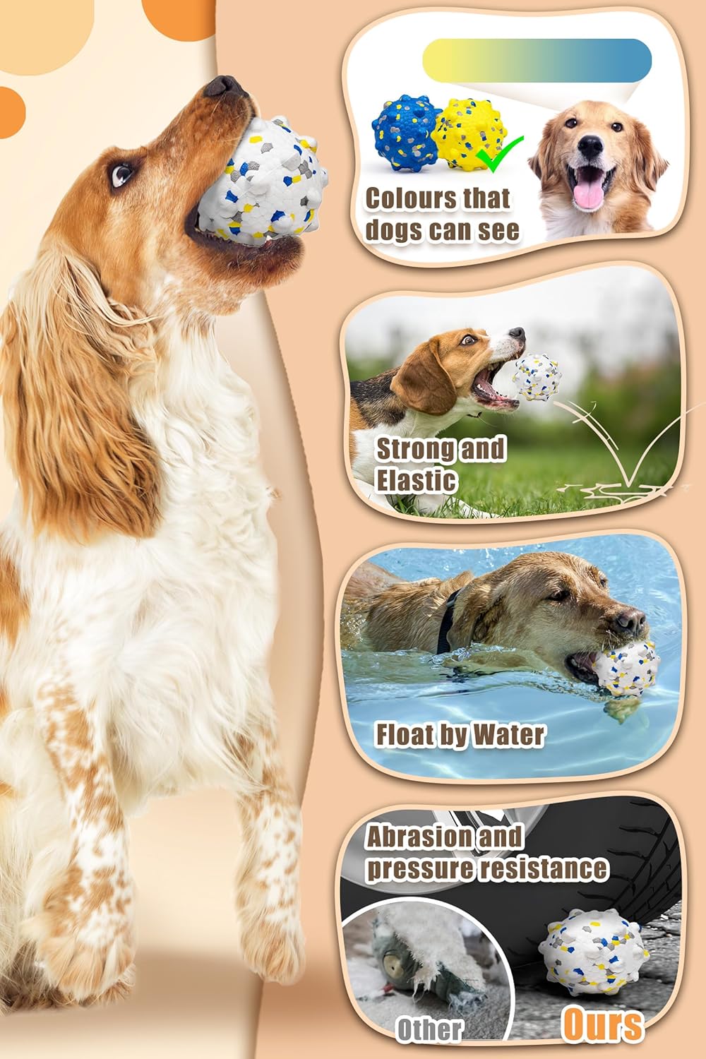 2.36'' Dog Balls for Dogs Aggressive Chewers Indestructible Tennis Durable Bouncy Interactive Dog Toy Balls for Fetch Game Floating Training(White Medium)