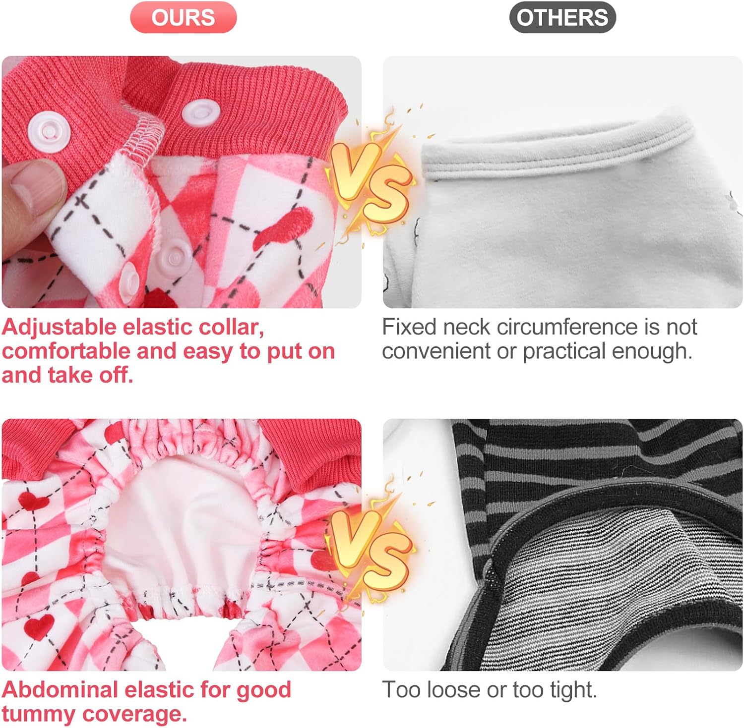 BEAUTYZOO Dog Pajamas Small Sized Dog, Summer Doggie Pajamas for Boy Girl, Soft Strechy Cotton Puppy Pjs Jammies Onesies for Men Women, Pet Jumpsuit Body Suit Cat Apparel Clothes, Pink Heart S
