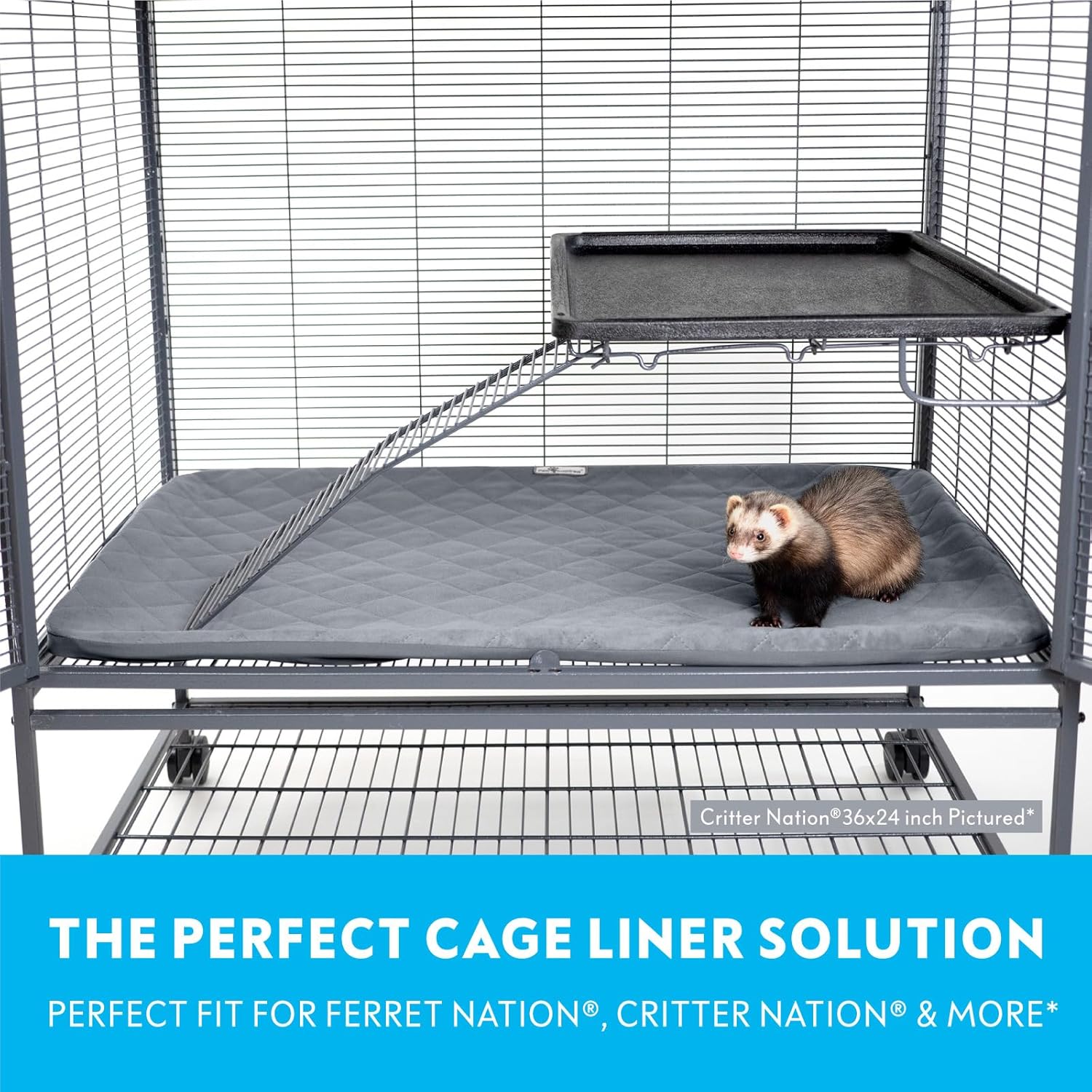 Paw Inspired Fitted Fleece Liner for Ferret Nation, Critter Nation Cage for Ferrets, Rats, Chinchillas, Hedgehogs & Other Small Animals (Gray, Bottom Pan Liner)
