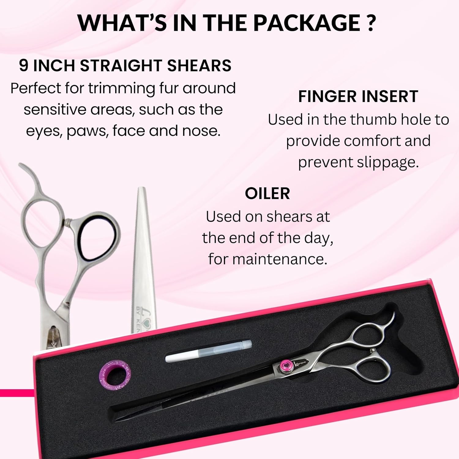 Kenchii Love Dog Grooming Scissors, 9 Inch Straight Shears, Dog Scissors for Grooming, Professional Pet Grooming Scissors, Heavy Duty, Durable and Sharp