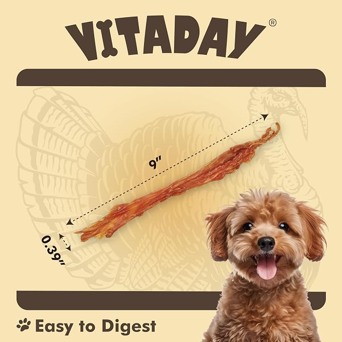 VITADAY All Natural Turkey Tendon Dog Treats, 1 lb | Long-lasting dog training - Image 2