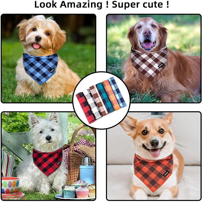 Boy Dog Bandana XLarge-Blue Black Dog Scarf Buffalo Plaid Printing Adjustable - Image 5