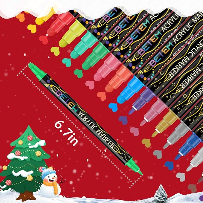 Betem 36 Colors Dual Tip Acrylic Paint Pens Markers, Premium Acrylic Paint Markers Stocking Stuffers for Rock, Wood, Fabric, Glass, Canvas, Ceramic, Christmas Gifts for Teens DIY Crafts Art Supplies