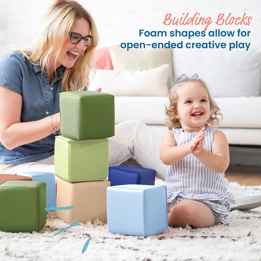 ECR4Kids SoftZone Patchwork Toddler Building Blocks, Foam Cubes, Earthtone, 12-Piece