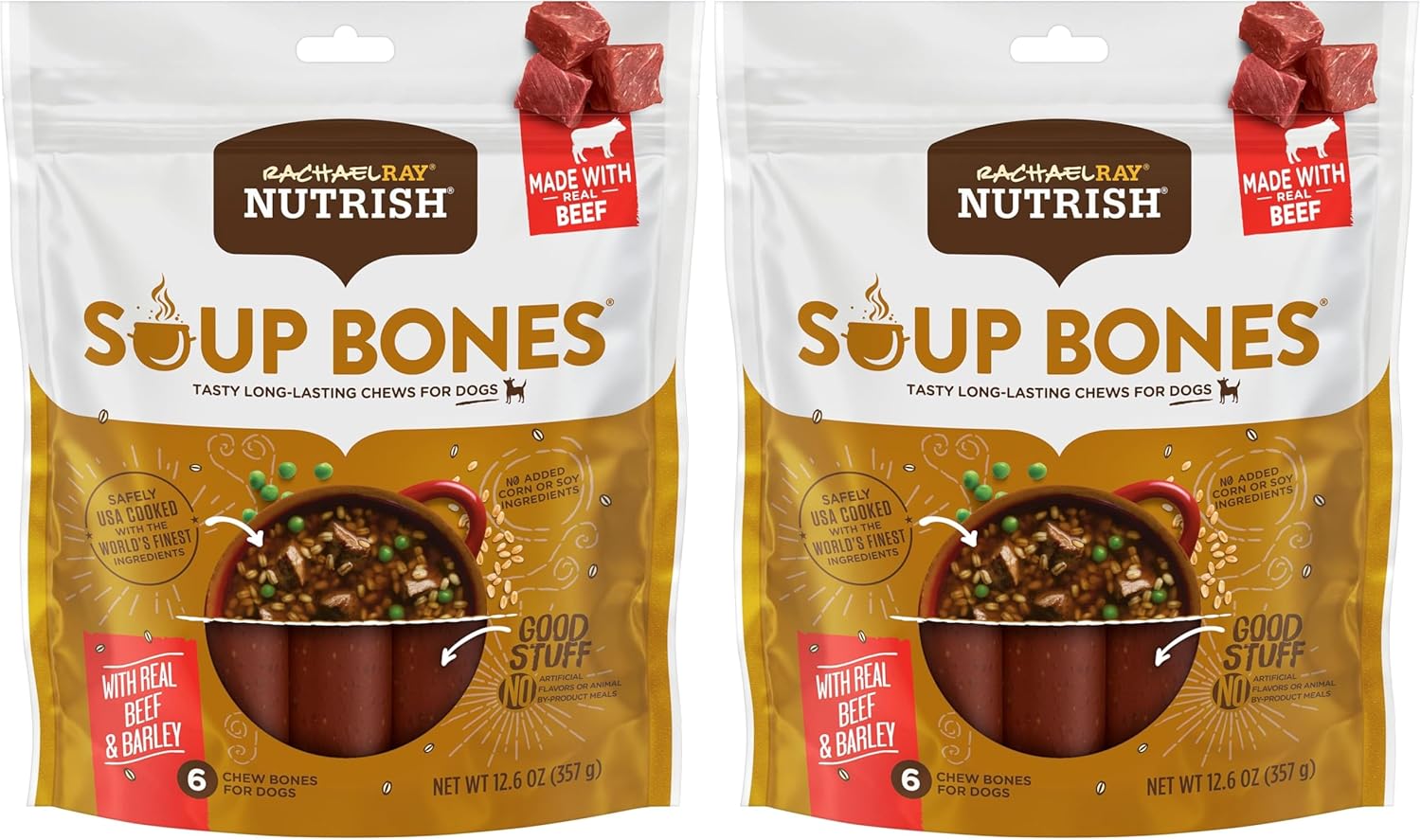 Nutrish Rachael Ray Soup Bones Dog Treats, Beef & Barley Flavor, 6 Bones (Pack of 2)