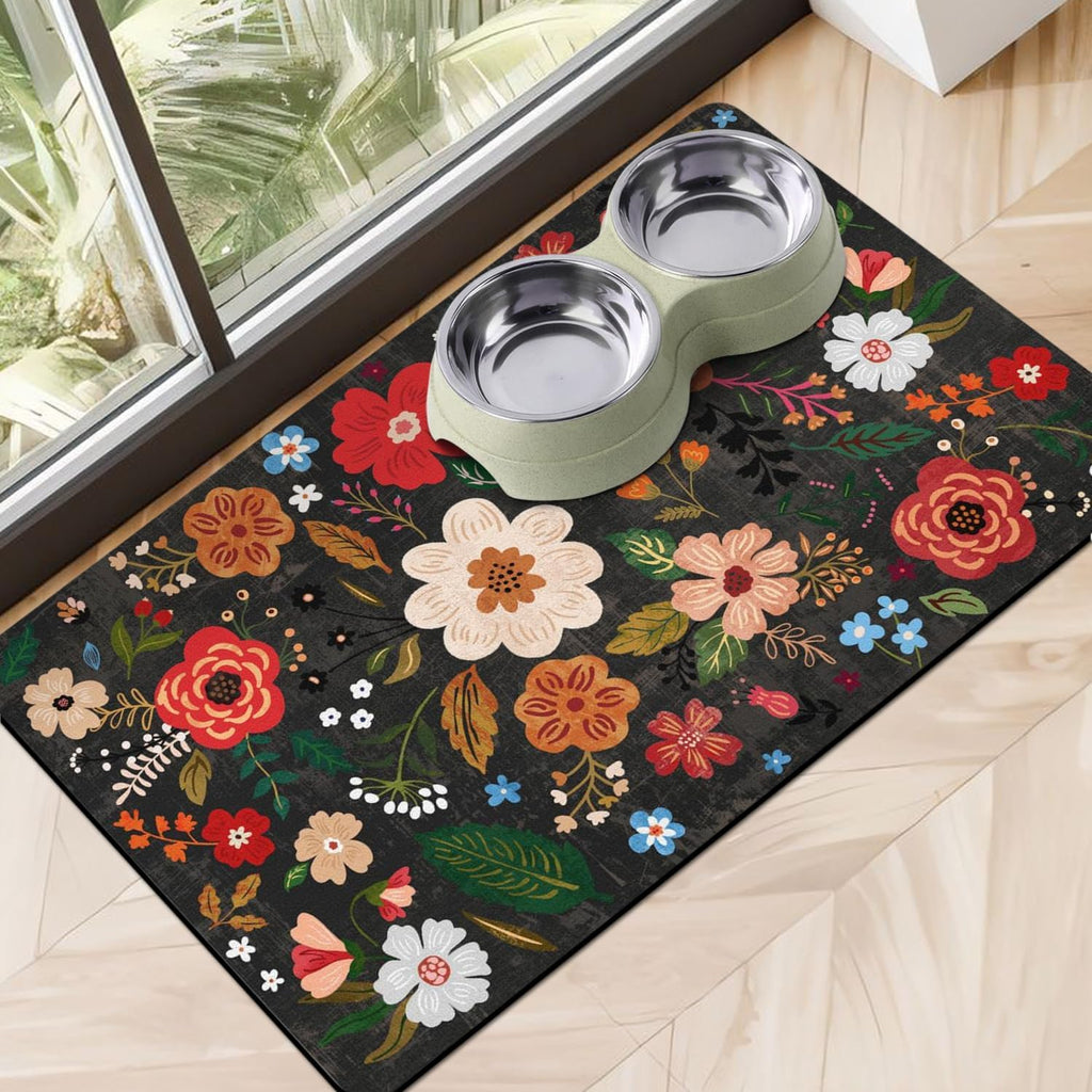Dog Food Mats for Floors, Absorbent Quick Dry Pet Cat Food Mat, Dog Bowl Mats for Food and Water Dispenser Mat, Eco-Friendly Dog Accessories Pet Supplies 12"x20"