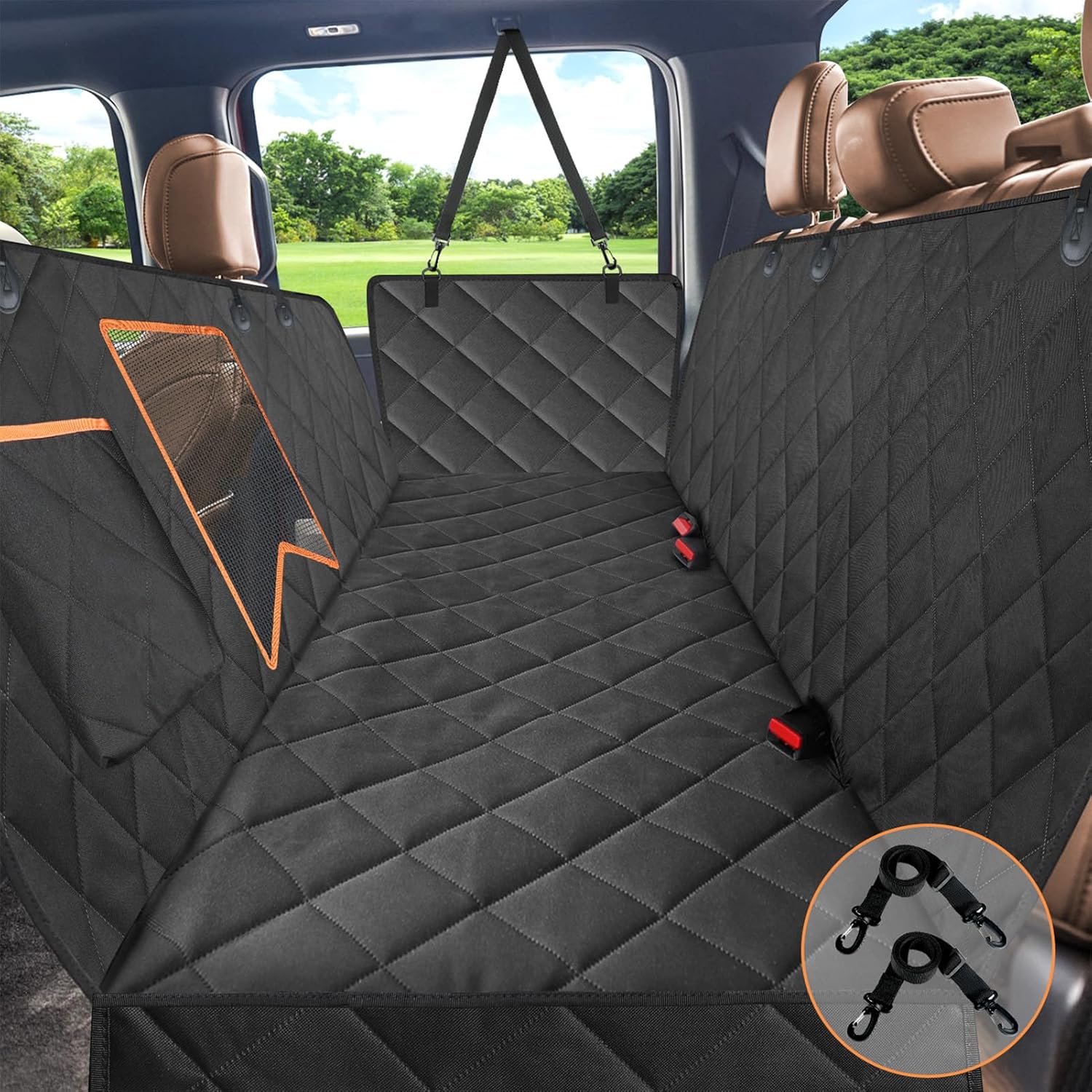 Kytely Dog Car Seat Cover XL, Heavy Duty Dog Seat Cover for Back Seat, 100% Waterproof Nonslip Hammock for Car with Side Flap, Scratch Proof Pet Back Seat Covers