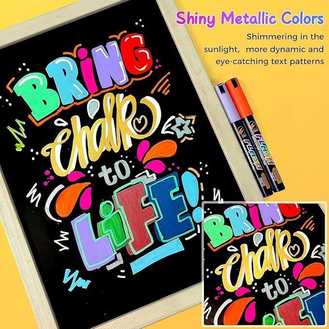 SFAIH Liquid Chalk Markers for Bhalkboard - Vibrant 8 Colors 6mm Reversible Tip, Wet Erase Marker for Chalkboard, Menu, Bistro, Signs, Windows, Glass, Labels, Dust-Free [1s Wet Wipe] - No Residue