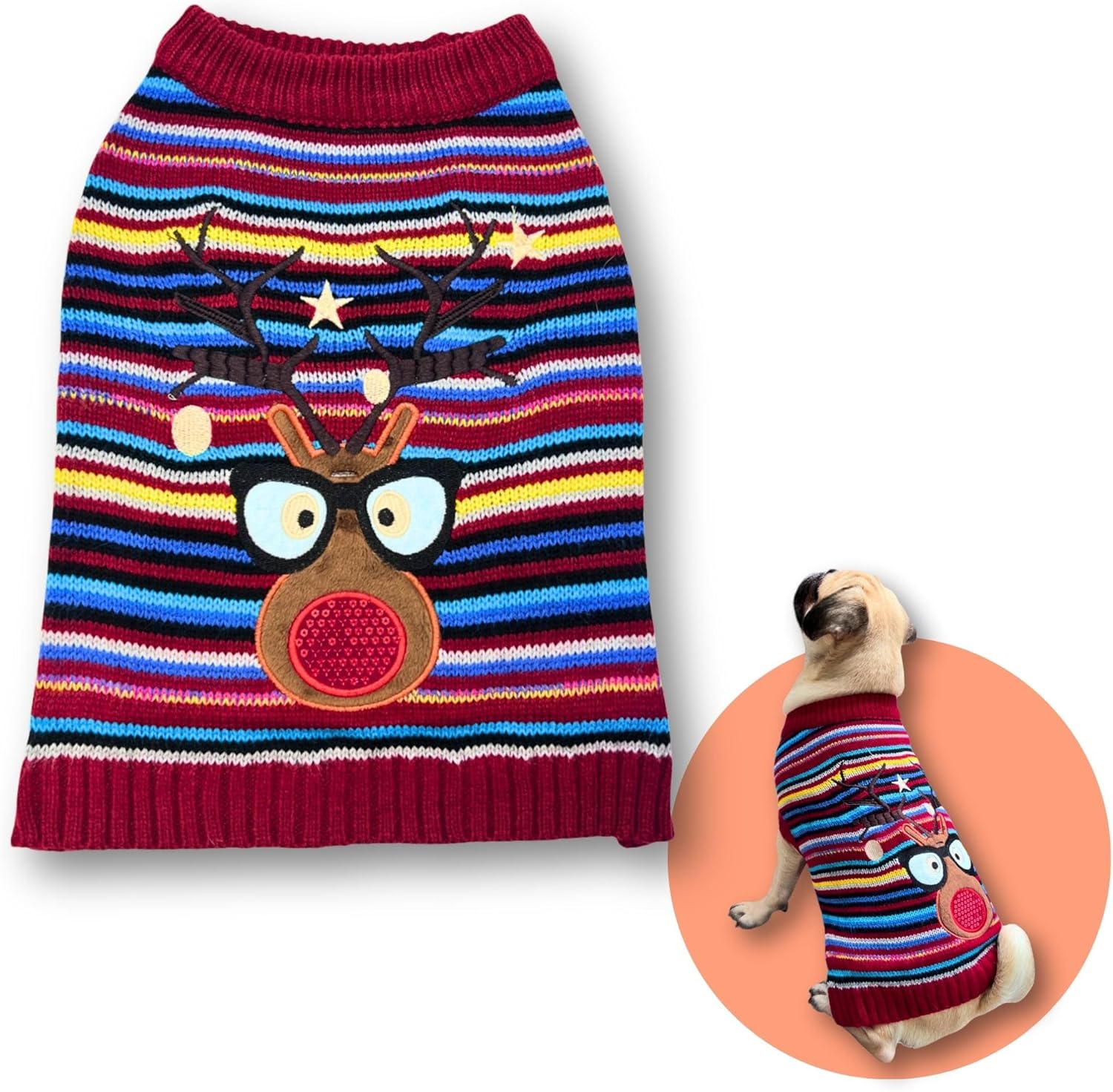 Cute Sweater for Dogs and Cats Soft Flannel Pet Outfit Warm and Cozy Animal Hoodie Small to Large Pet Clothes for Halloween Parties and Everyday Wear (X-Large, Colorful Deer)