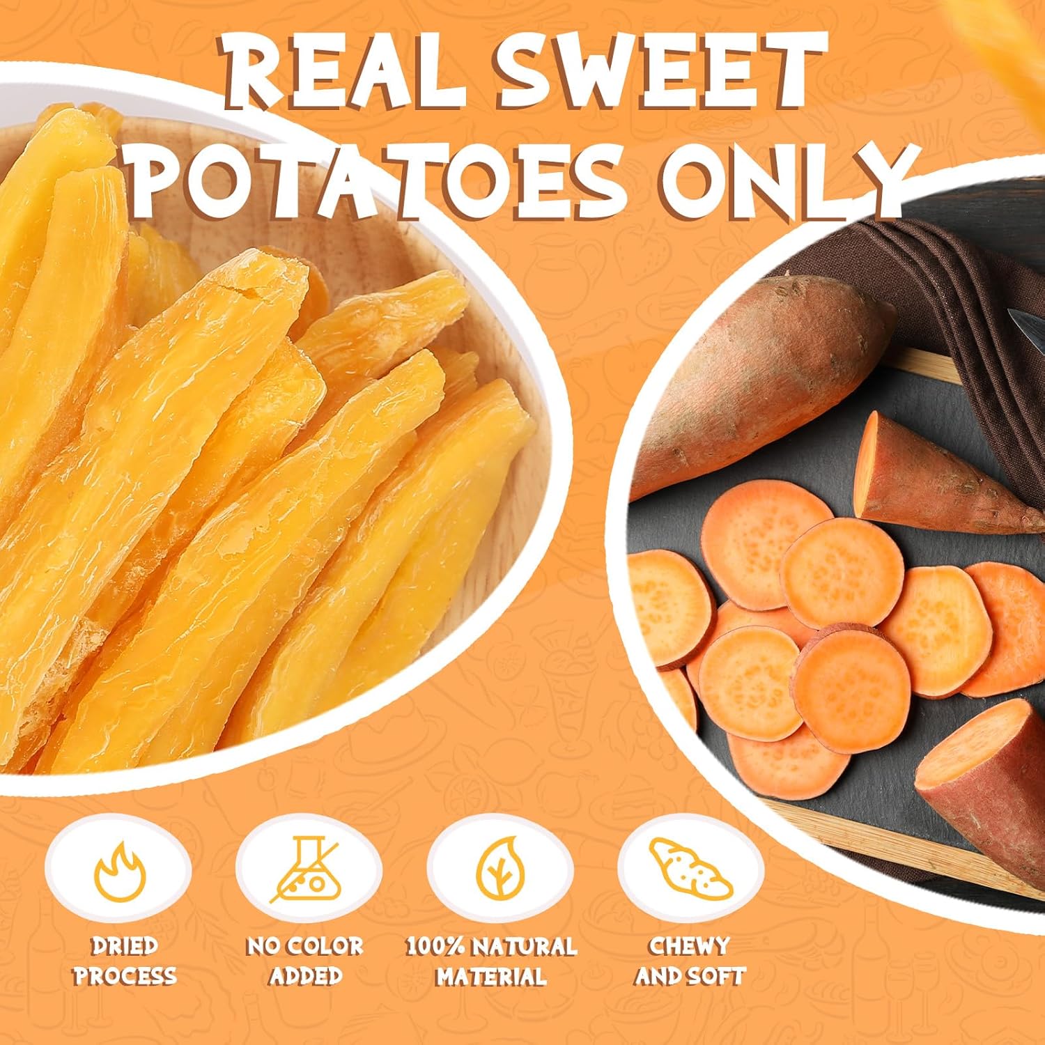 PAWUP Sweet Potatoes Strips Dog Treats - Single Ingredient Soft Chews w/Taurine, Chewy Sticks for Small & Medium Dogs, Easy to Digest, 12.5oz