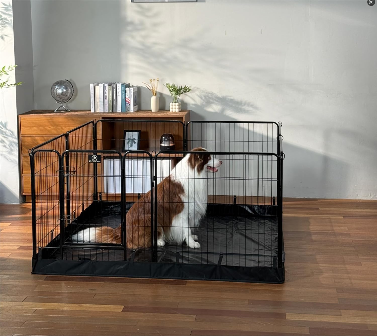 PJYuCien Dog Playpen Plus Storage Bag, 32" H 8 Panels Puppy Pen with Square Bottom, Heavy Duty Dog Fence for Puppies/Small Dogs