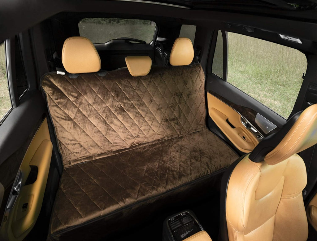 Plush Paws Products Velvet Rear Car Seat Protector w/o Hammock | Washable & Waterproof Back Seat Dog Cover for Car, Truck, & SUV | Nonslip, Tear Resistant Pet Seat Cover | Regular Chocolate