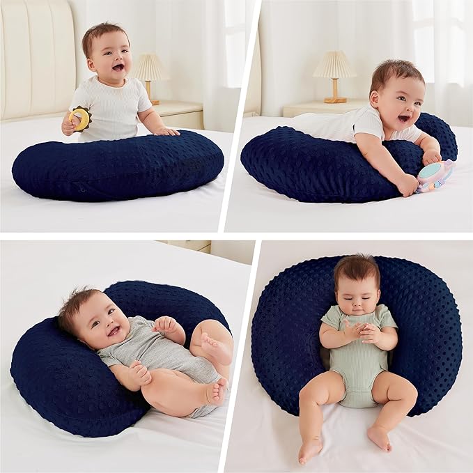 Nursing Pillow for Bottle and Breastfeeding, Ergonomic Comfort Nursing Essentials for Mom and Baby, Feeding Support Pillow with Removable Cover, Easier and Healthier Nursing (Dark Blue)