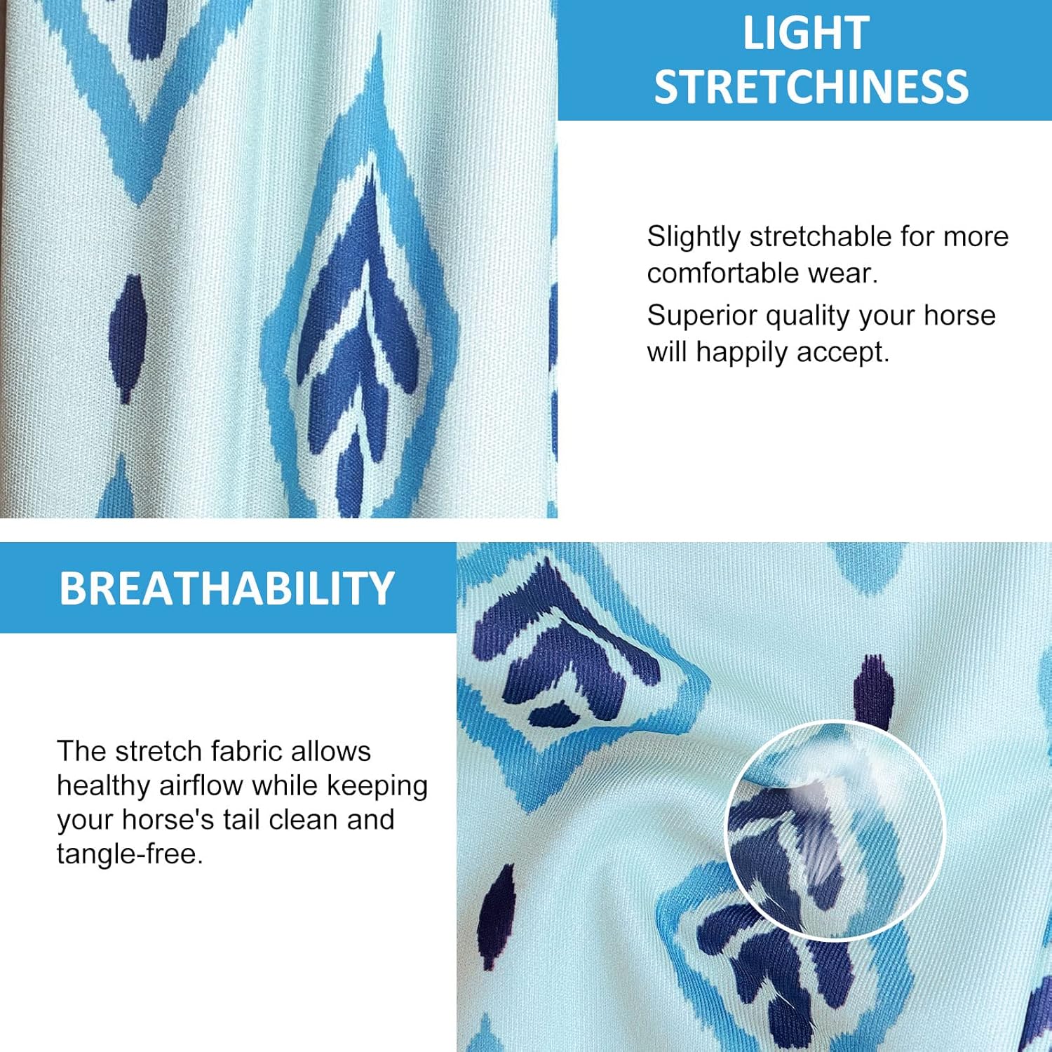 Harrison Howard Stretchy Tail Bag Breathable Horse Tail Guard Slip on Design Protect Horse Tail 2 Strand Closure Straps Keep Tail Clean & Protected 22" L Length Makes Grooming Easy-Nature Aztec