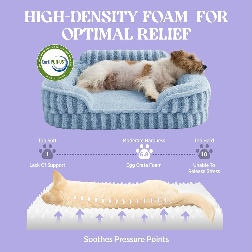 LE SURE Cute L-Plus Dog Beds, Orthopedic Waterproof Large Pet Bed with Sides, Non-Slip Bottom and Egg-Crate Foam Dog Couch Sofa with Washable Removable Cover, Blue